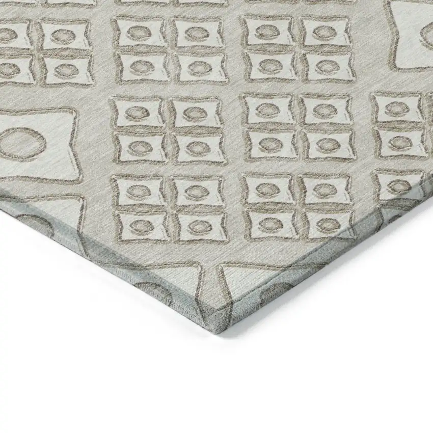 Beige And Ivory Geometric Washable Indoor Outdoor Area Rug Photo 5