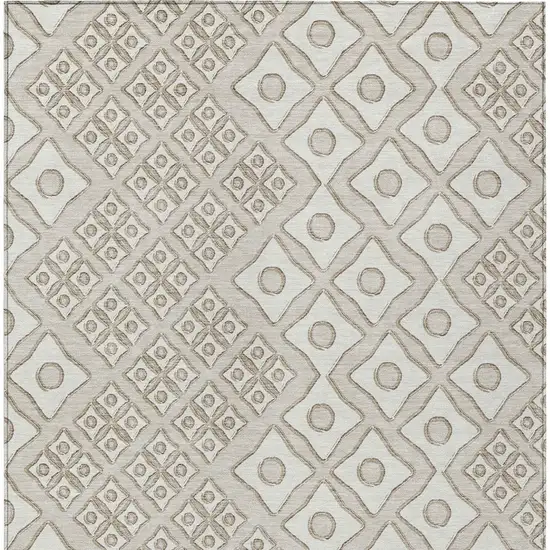 Beige And Ivory Geometric Washable Indoor Outdoor Area Rug Photo 8