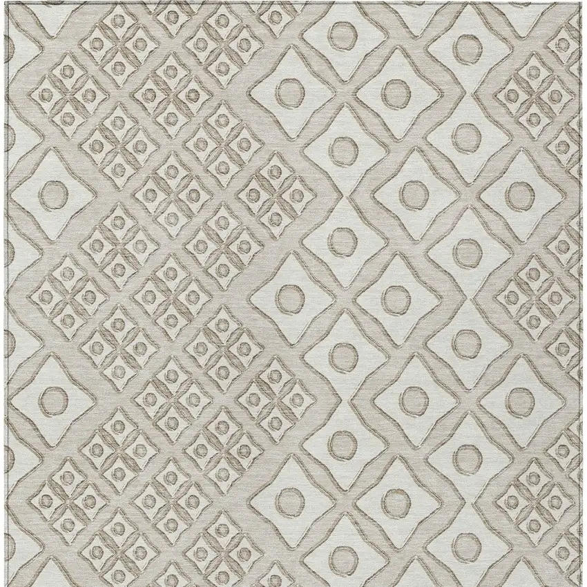 Beige And Ivory Geometric Washable Indoor Outdoor Area Rug Photo 7