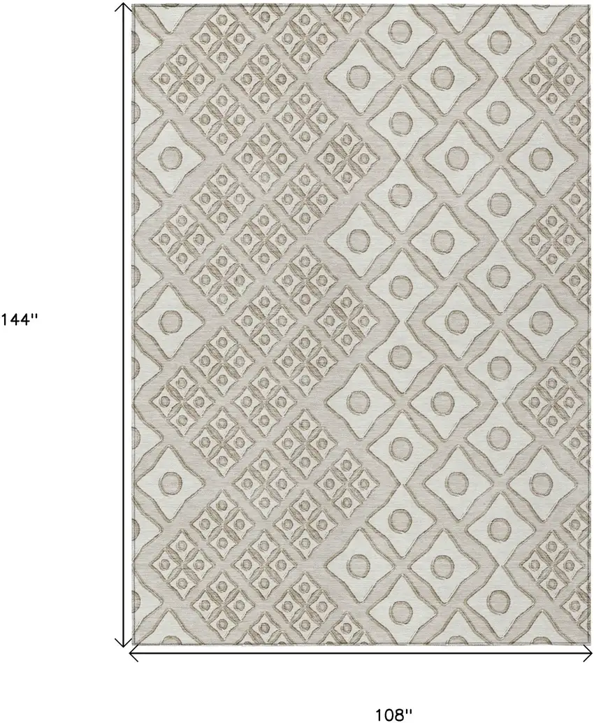 Beige And Ivory Geometric Washable Indoor Outdoor Area Rug Photo 3