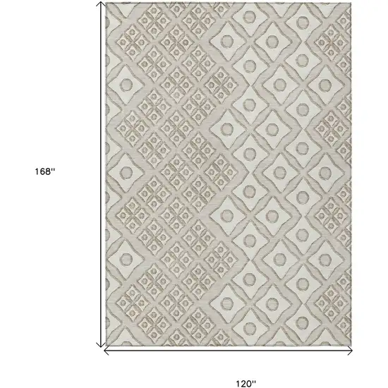 Beige And Ivory Geometric Washable Indoor Outdoor Area Rug Photo 3
