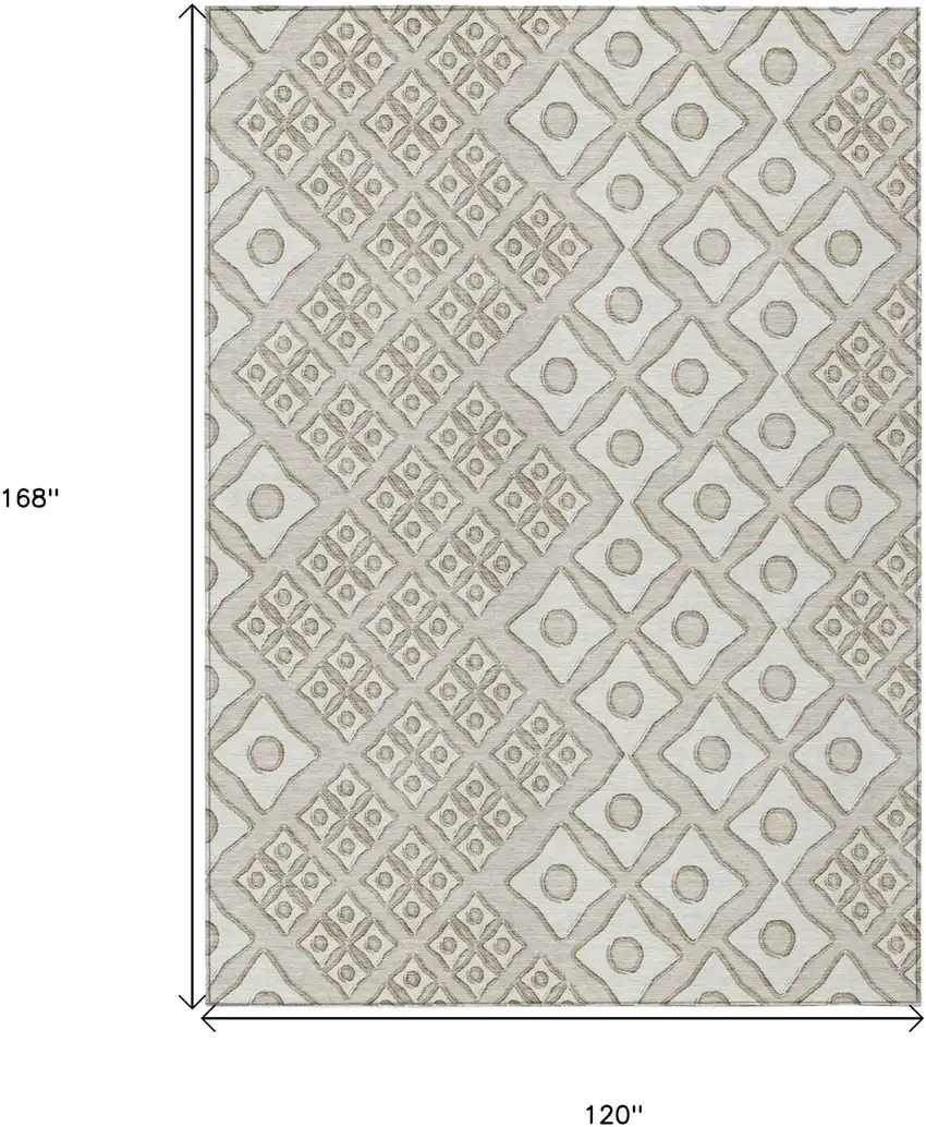 Beige And Ivory Geometric Washable Indoor Outdoor Area Rug Photo 3