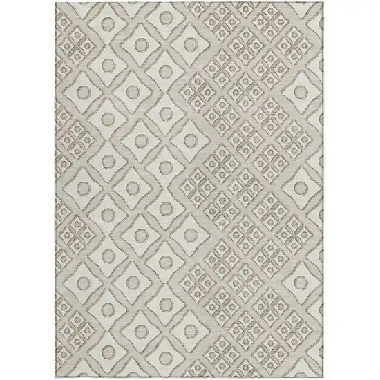 Beige And Ivory Geometric Washable Indoor Outdoor Area Rug Photo 7