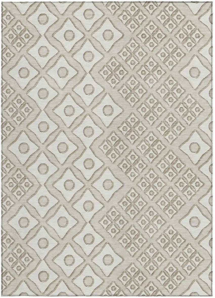 Beige And Ivory Geometric Washable Indoor Outdoor Area Rug Photo 7