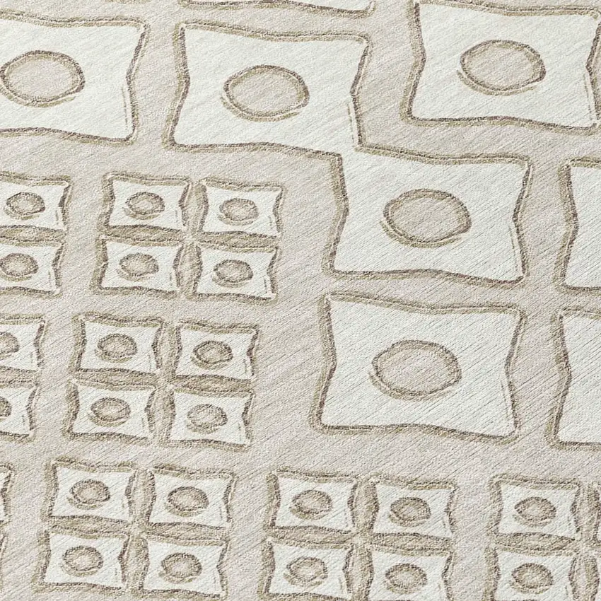 Beige And Ivory Geometric Washable Indoor Outdoor Area Rug Photo 6