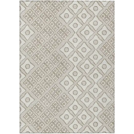 Beige And Ivory Geometric Washable Indoor Outdoor Area Rug Photo 2