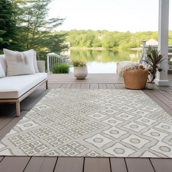 Beige And Ivory Geometric Washable Indoor Outdoor Area Rug Photo 8