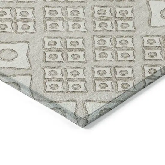 Beige And Ivory Geometric Washable Indoor Outdoor Area Rug Photo 5