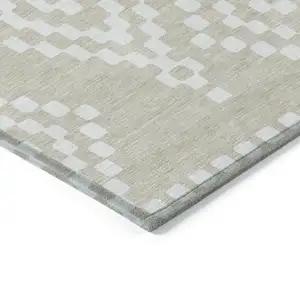 Photo of Beige And Ivory Geometric Washable Indoor Outdoor Area Rug