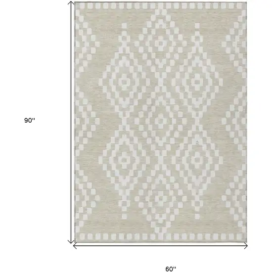 Beige And Ivory Geometric Washable Indoor Outdoor Area Rug Photo 3