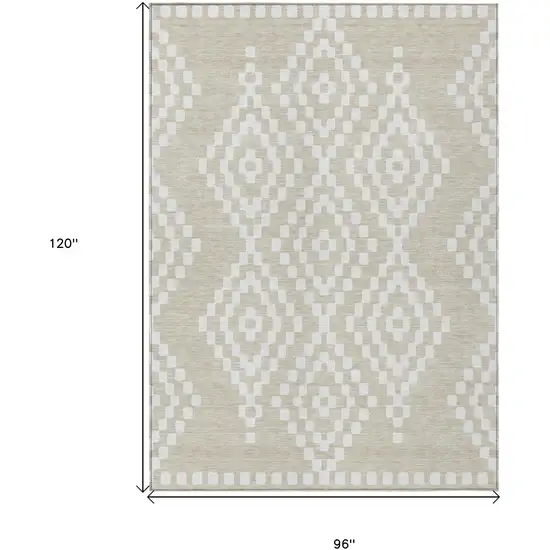 Beige And Ivory Geometric Washable Indoor Outdoor Area Rug Photo 3