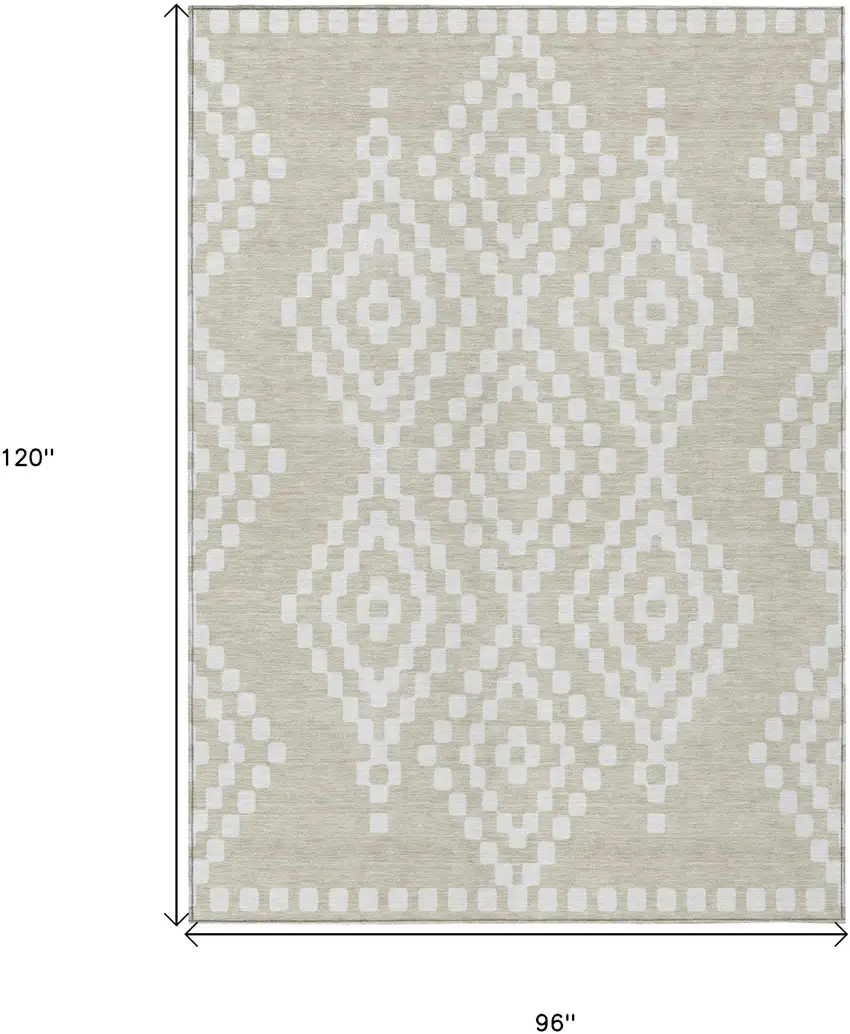 Beige And Ivory Geometric Washable Indoor Outdoor Area Rug Photo 3