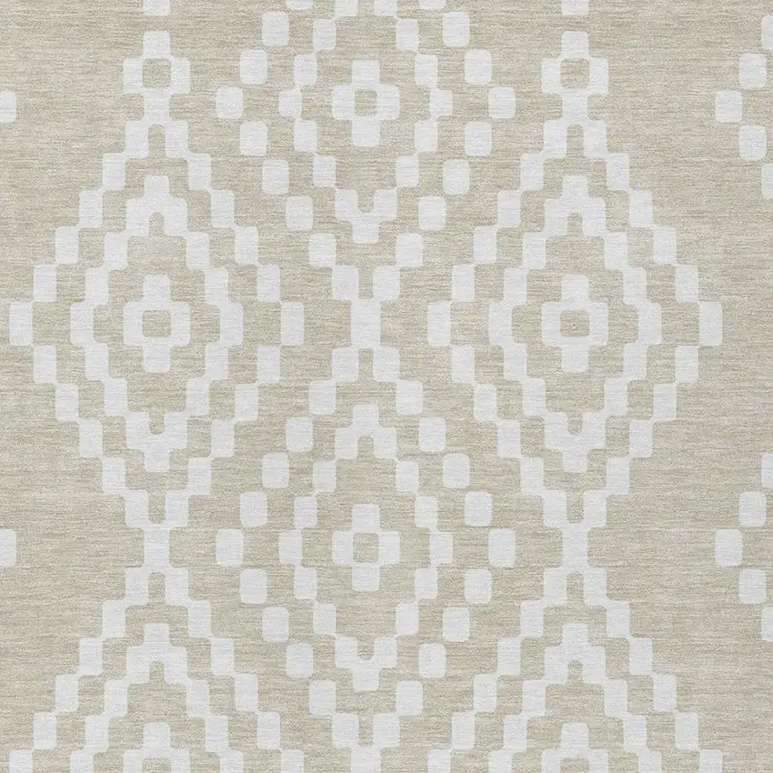 Beige And Ivory Geometric Washable Indoor Outdoor Area Rug Photo 7