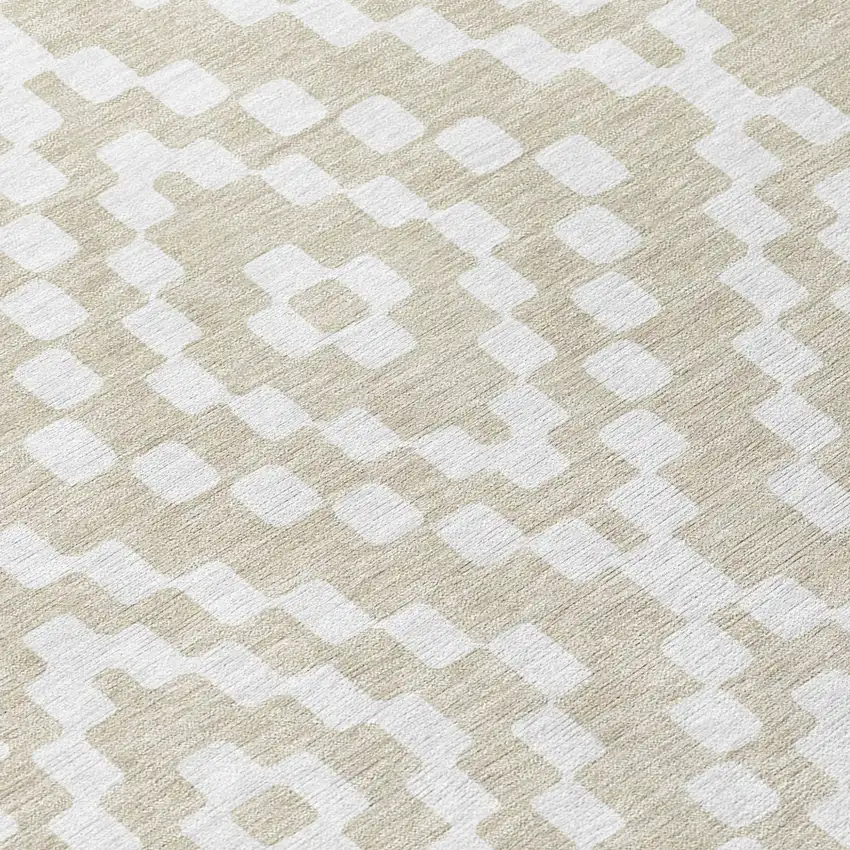 Beige And Ivory Geometric Washable Indoor Outdoor Area Rug Photo 6