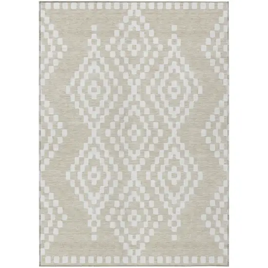 Beige And Ivory Geometric Washable Indoor Outdoor Area Rug Photo 2