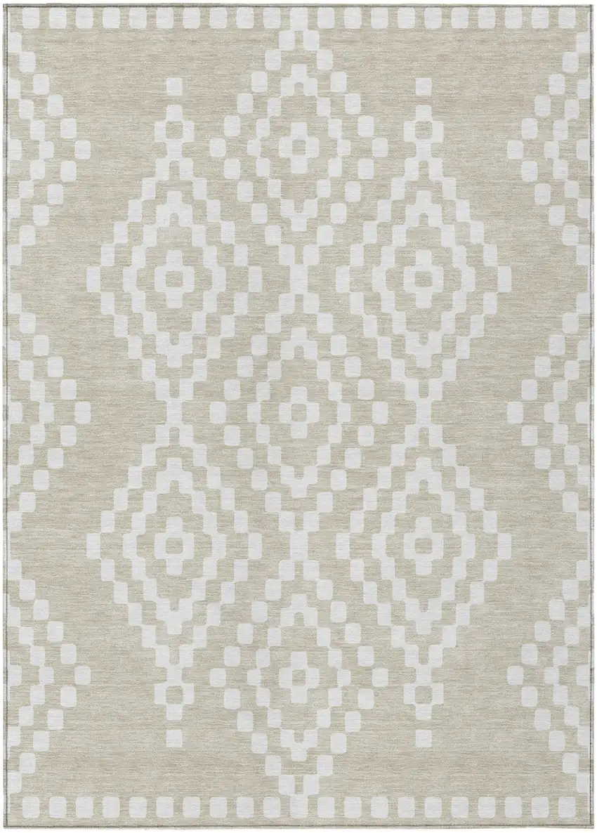 Beige And Ivory Geometric Washable Indoor Outdoor Area Rug Photo 2