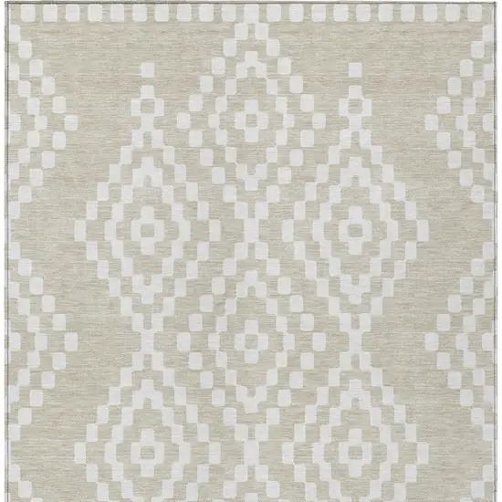 Beige And Ivory Geometric Washable Indoor Outdoor Area Rug Photo 8