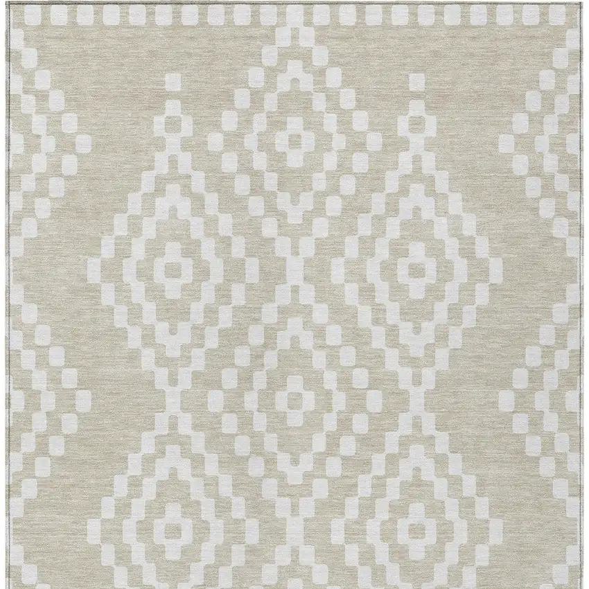 Beige And Ivory Geometric Washable Indoor Outdoor Area Rug Photo 8