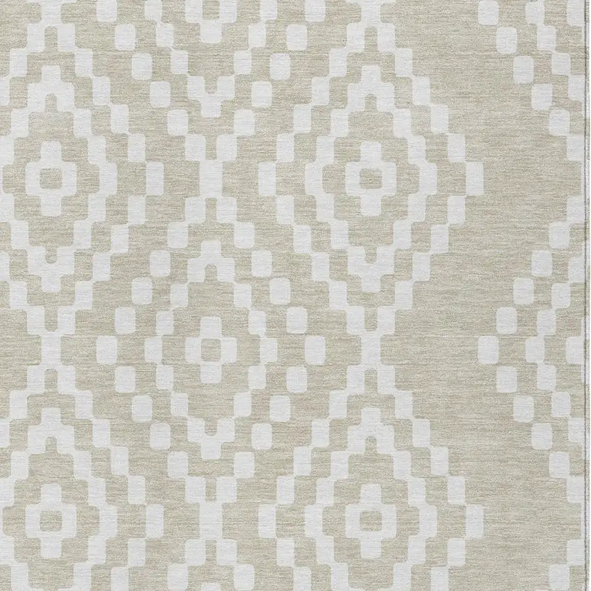 Beige And Ivory Geometric Washable Indoor Outdoor Area Rug Photo 7