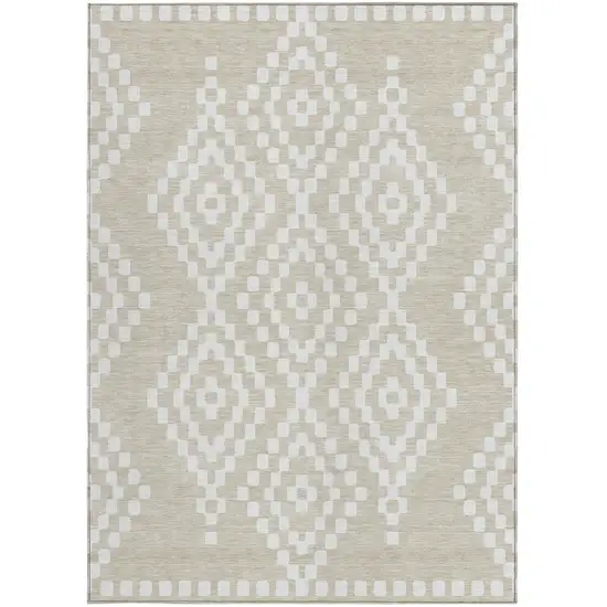 Beige And Ivory Geometric Washable Indoor Outdoor Area Rug Photo 7