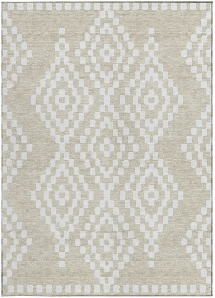 Beige And Ivory Geometric Washable Indoor Outdoor Area Rug Photo 7