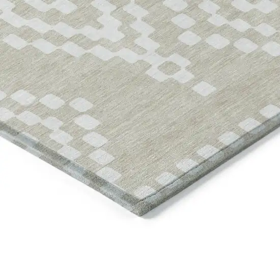 Beige And Ivory Geometric Washable Indoor Outdoor Area Rug Photo 5