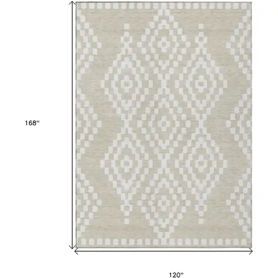 Beige And Ivory Geometric Washable Indoor Outdoor Area Rug Photo 3