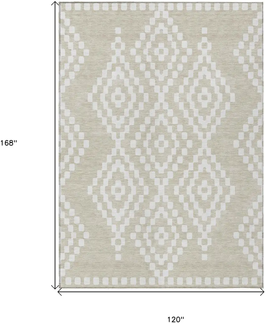 Beige And Ivory Geometric Washable Indoor Outdoor Area Rug Photo 3