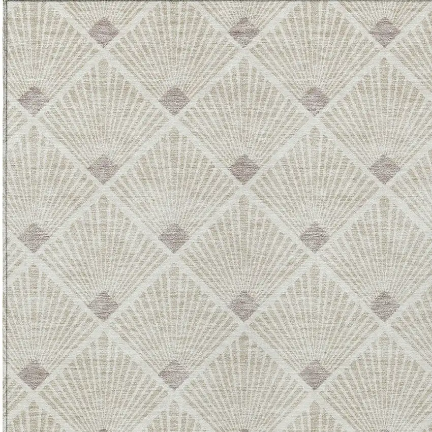 Beige And Ivory Geometric Washable Indoor Outdoor Area Rug Photo 6