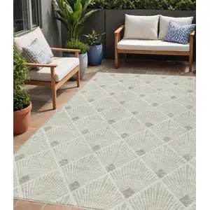 Photo of Beige And Ivory Geometric Washable Indoor Outdoor Area Rug