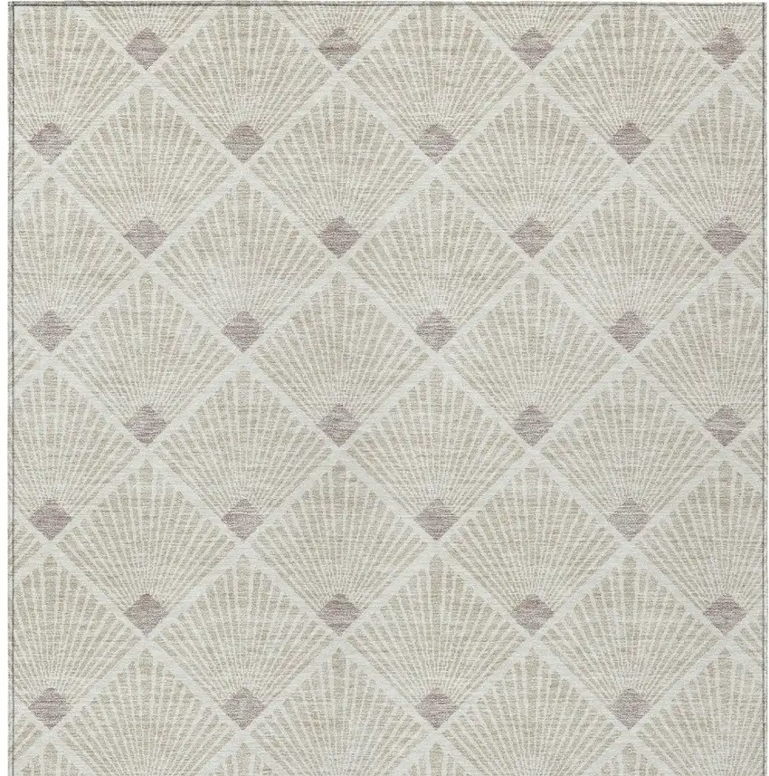 Beige And Ivory Geometric Washable Indoor Outdoor Area Rug Photo 8