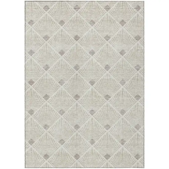 Beige And Ivory Geometric Washable Indoor Outdoor Area Rug Photo 2