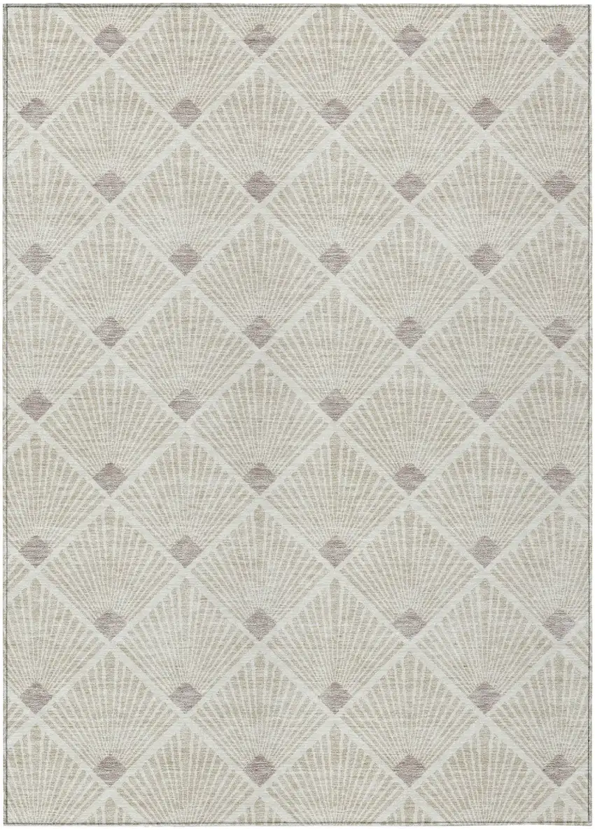 Beige And Ivory Geometric Washable Indoor Outdoor Area Rug Photo 2