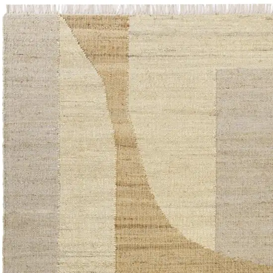 Beige And Ivory Jute Abstract Hand Woven Square Rug Photo 2