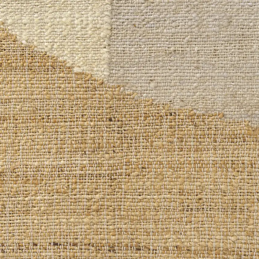 Beige And Ivory Jute Abstract Hand Woven Square Rug Photo 8