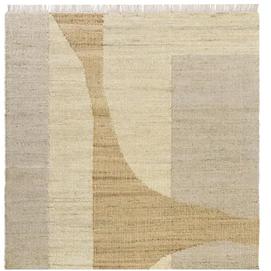 Beige And Ivory Jute Abstract Hand Woven Square Rug Photo 3