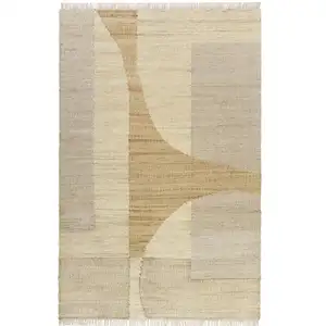 Photo of Beige And Ivory Jute Abstract Hand Woven Square Rug
