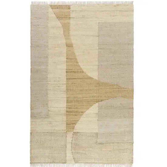 Beige And Ivory Jute Abstract Hand Woven Square Rug Photo 1