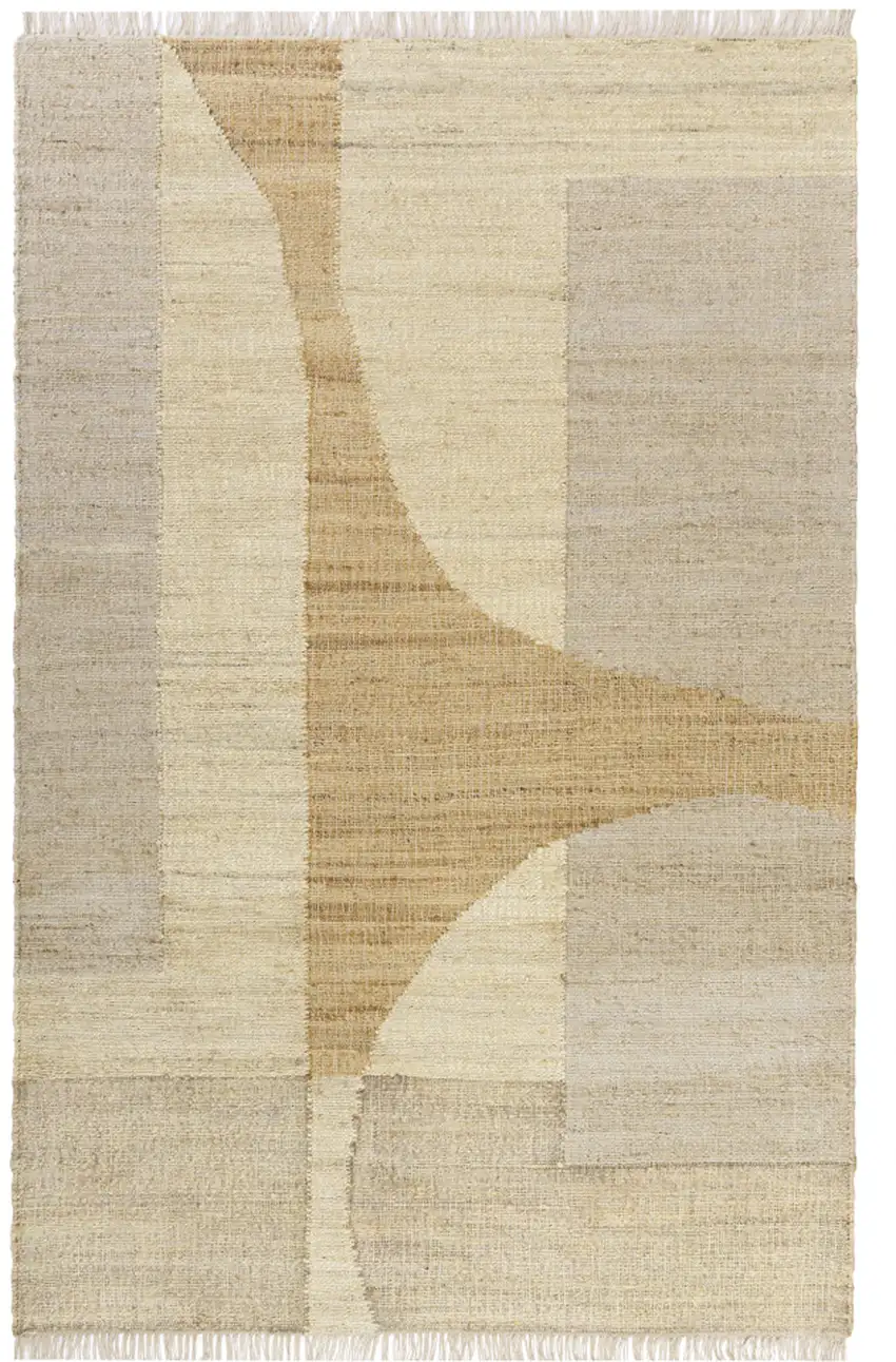 Beige And Ivory Jute Abstract Hand Woven Square Rug Photo 1