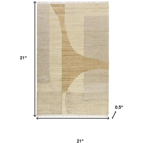 Beige And Ivory Jute Abstract Hand Woven Square Rug Photo 9