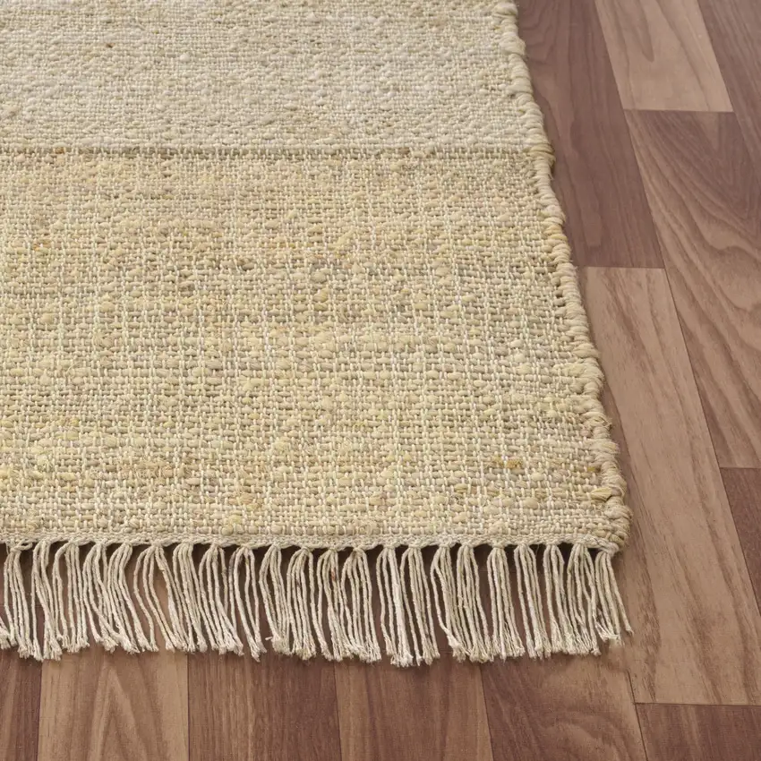 Beige And Ivory Jute Abstract Hand Woven Square Rug Photo 7
