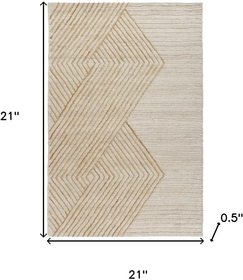 Beige And Ivory Jute Diamond Hand Woven Square Rug Photo 3