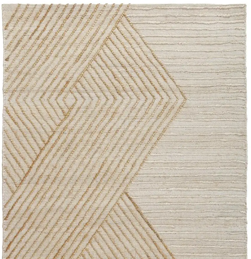 Beige And Ivory Jute Diamond Hand Woven Square Rug Photo 5