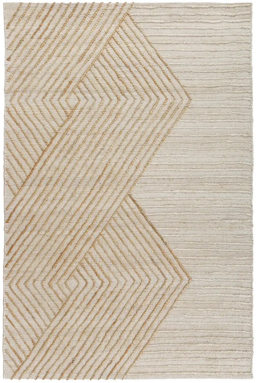 Beige And Ivory Jute Diamond Hand Woven Square Rug Photo 2