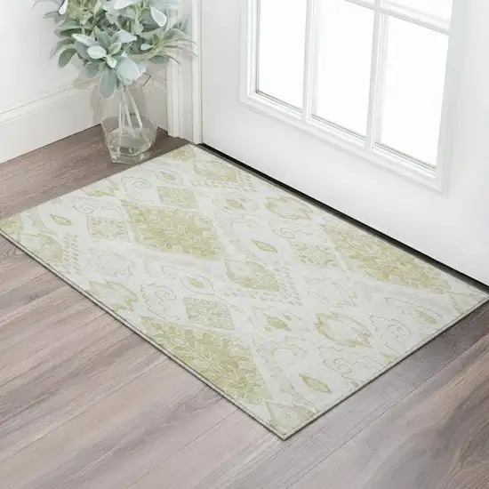 Beige And Ivory Moroccan Washable Area Rug With UV Protection Photo 2