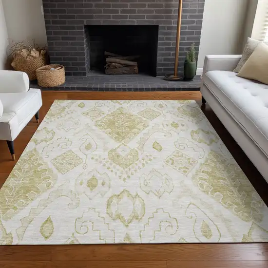 Beige And Ivory Moroccan Washable Area Rug With UV Protection Photo 5