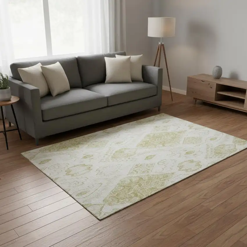 Beige And Ivory Moroccan Washable Area Rug With UV Protection Photo 2