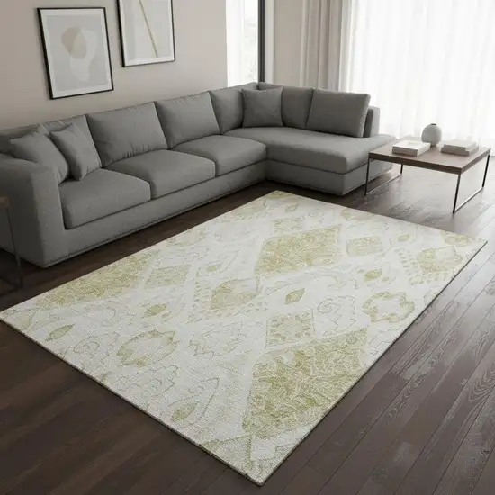 Beige And Ivory Moroccan Washable Area Rug With UV Protection Photo 2