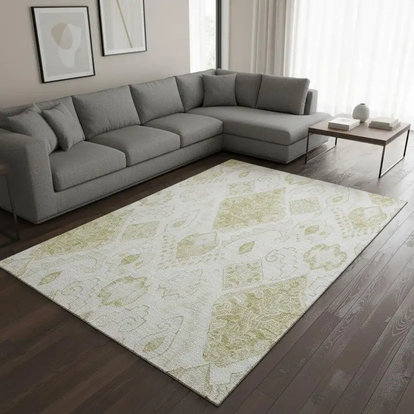 Beige And Ivory Moroccan Washable Area Rug With UV Protection Photo 2