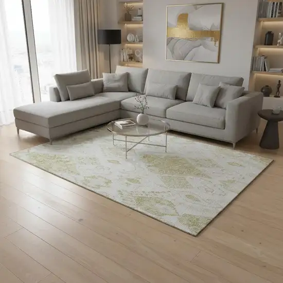 Beige And Ivory Moroccan Washable Area Rug With UV Protection Photo 2